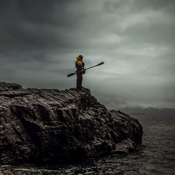 Man standing on the Brunswick Peninsula, Cape Froward.