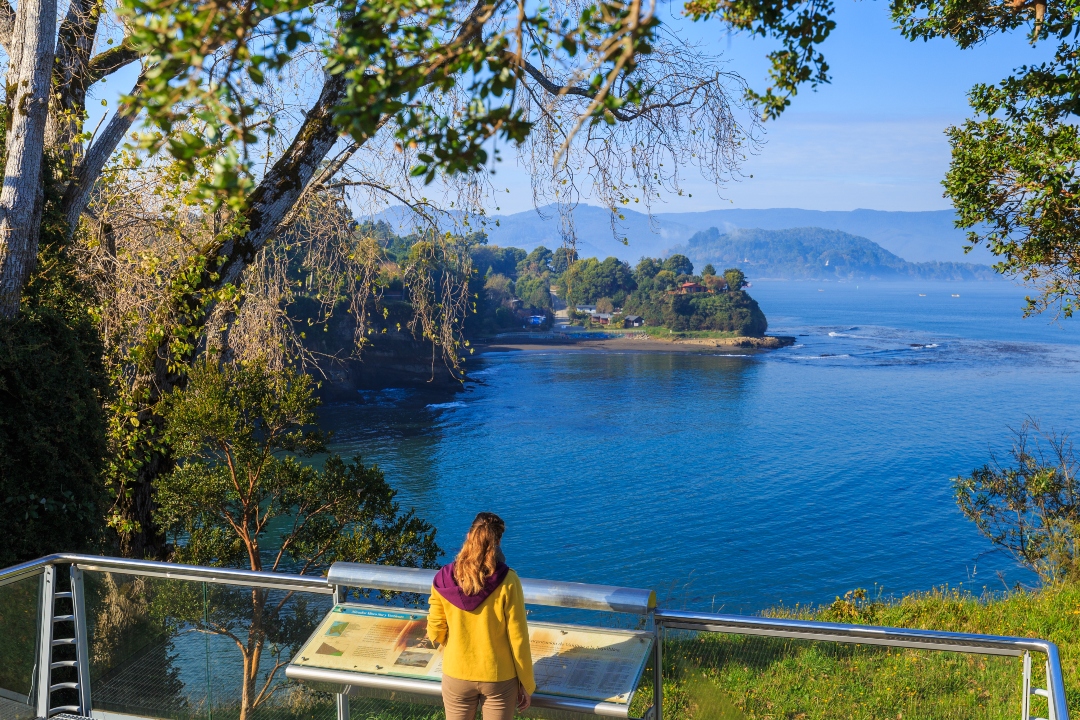 Mulher caminhando pela Rota do Estuário de Valdivia