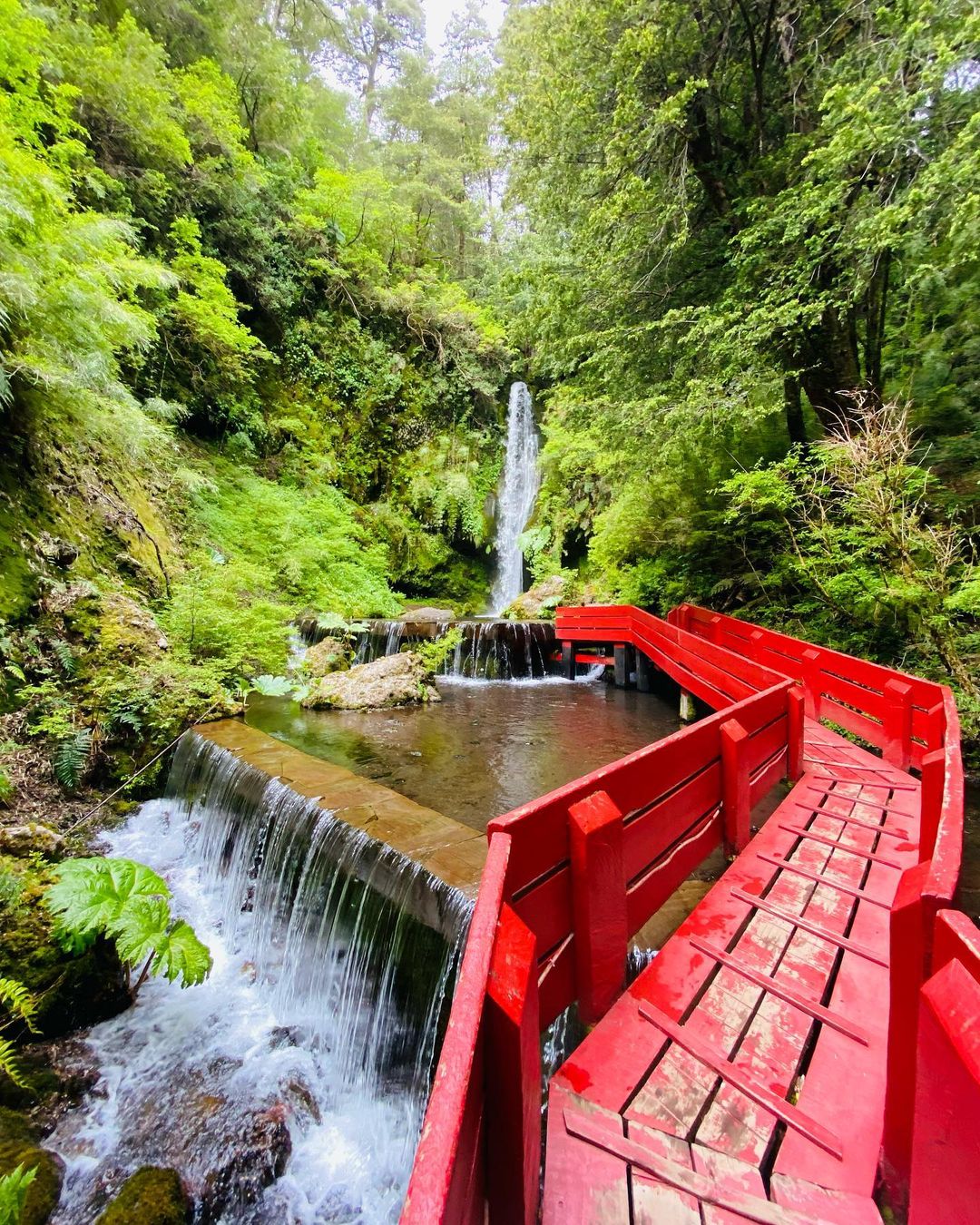 Wasserfall inmitten der Vegetation in den Termas Geométricas