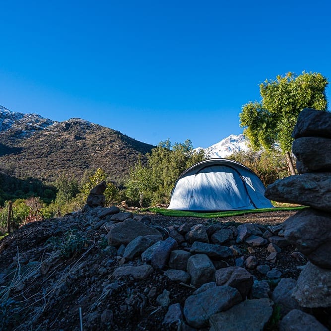 Tent in Refugio Agua Dulce, San Francisco de Los Andes, Chile.