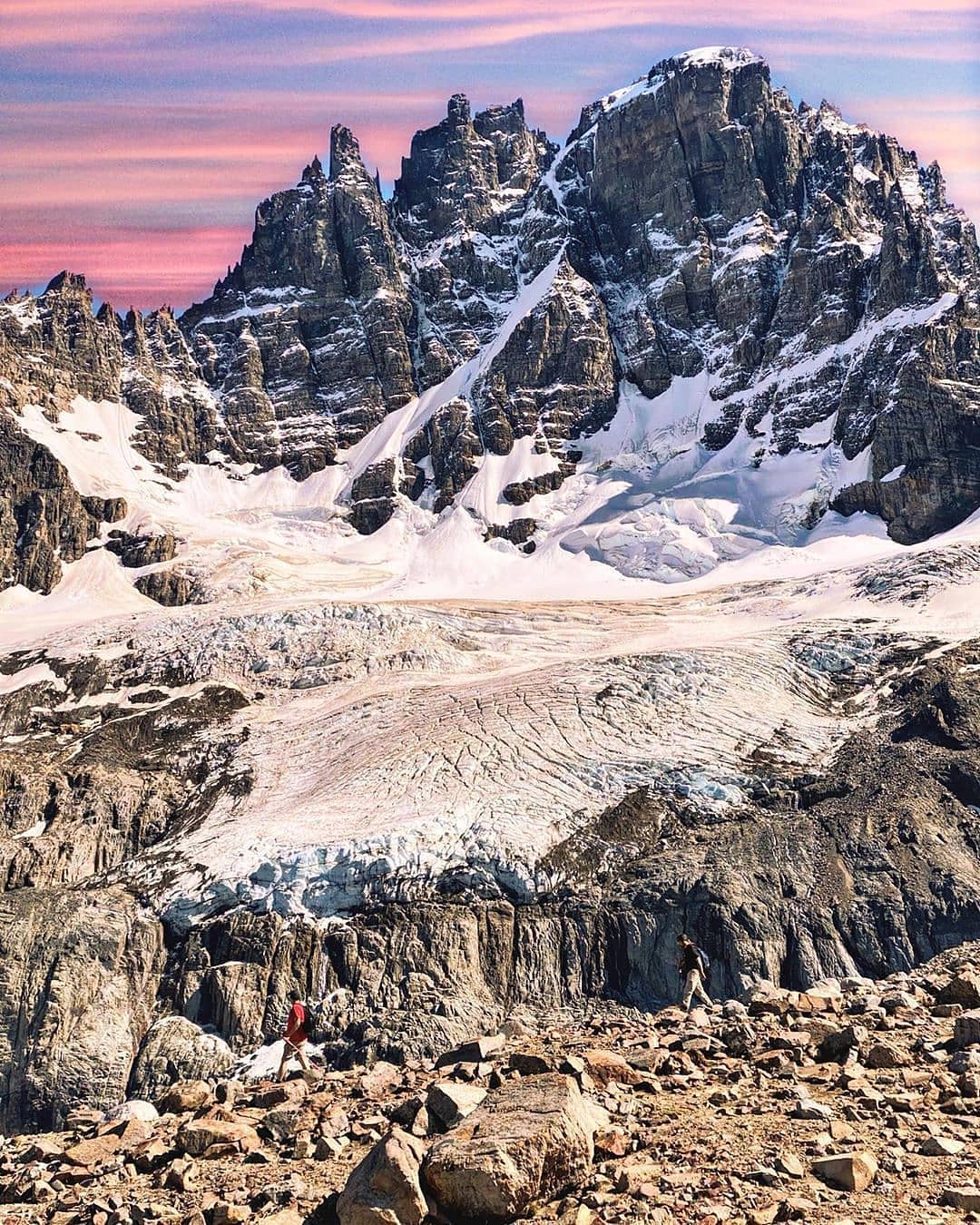 People trekking at the feet of Cerro Castillo