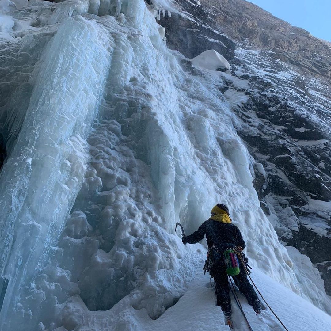 Frozen waterfall climbing, Chile