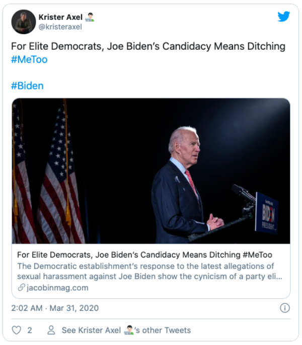 For Elite Democrats, Joe Biden's Candidacy Means Ditching #MeToo