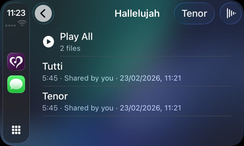 CarPlay track detail with Tutti and Tenor audio files
