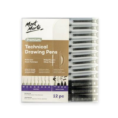 Mont Marte 12pk Fine Tip 0.4mm Tri Grip Assorted Colors Markers in  Case-NEW!