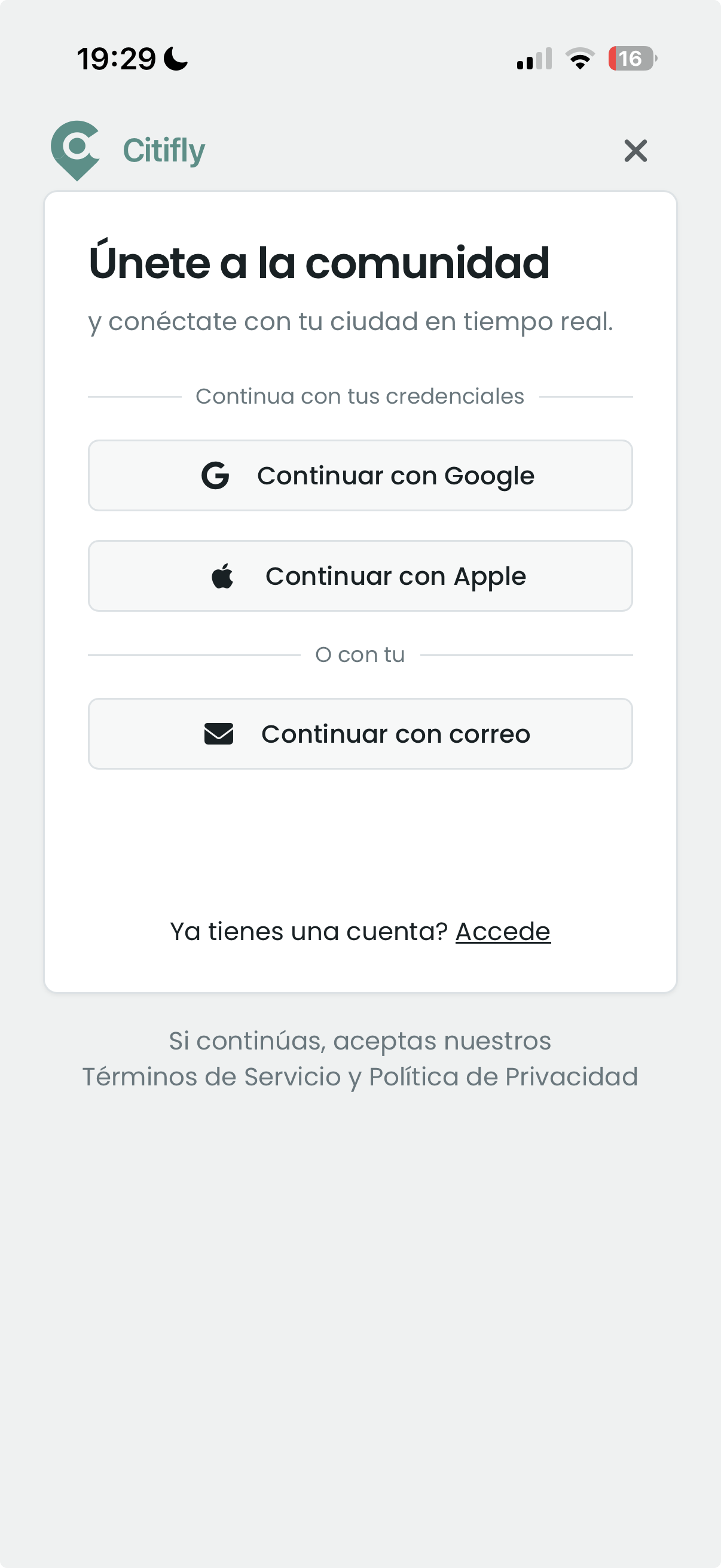 Registro en Citifly
