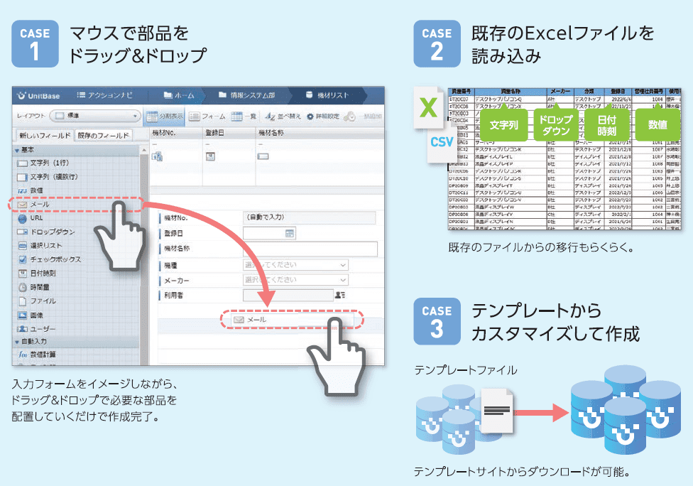 ドラッグ＆ドロップで構築