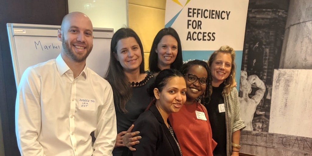 EST and CLASP Efficiency for Access research leads Andrew Tod, Richa Goyal, Emilie Carmichael, Jenny Corry Smith and Makena Ireri, with Corinne Schneider at an update on the 2019 State of the Off-grid Market report