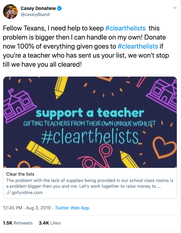 Clear the List campaign helps Texas teachers stock school supplies