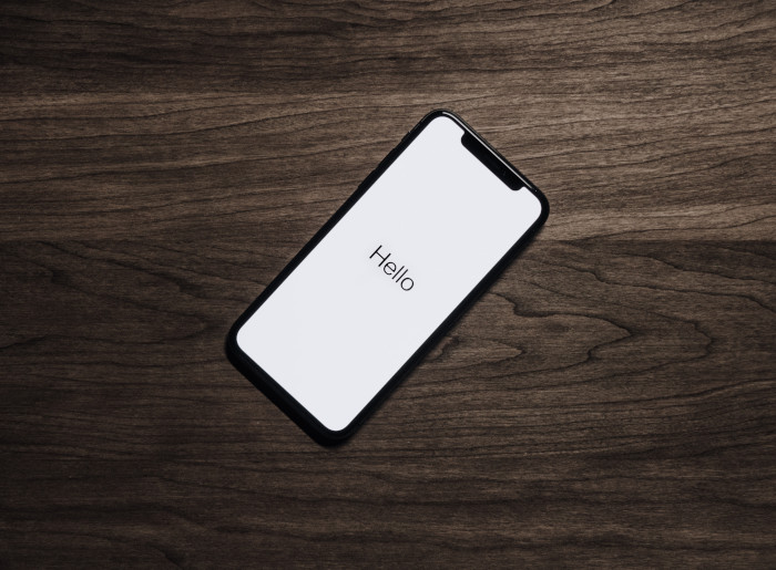 iphone with hello on a white background