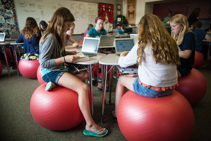 Flexible seating students working classroom