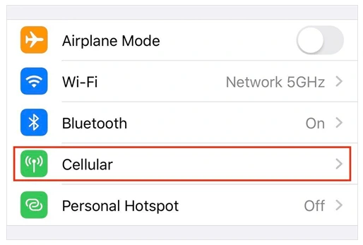 Tap Cellular or Mobile Data from Settings