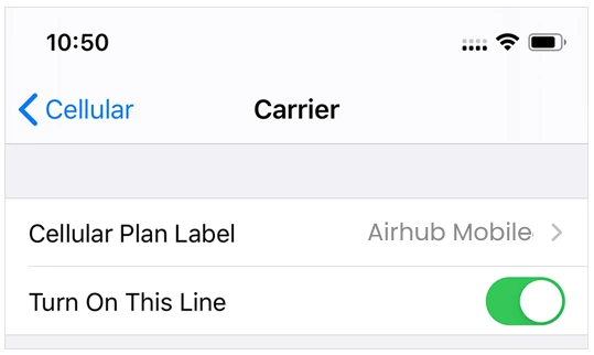 Turn on Airhub Mobile eSIM for Cellular Data