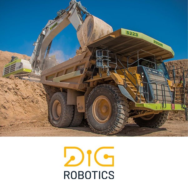 Dig add-on smart operator guidance system installed on an excavator logo