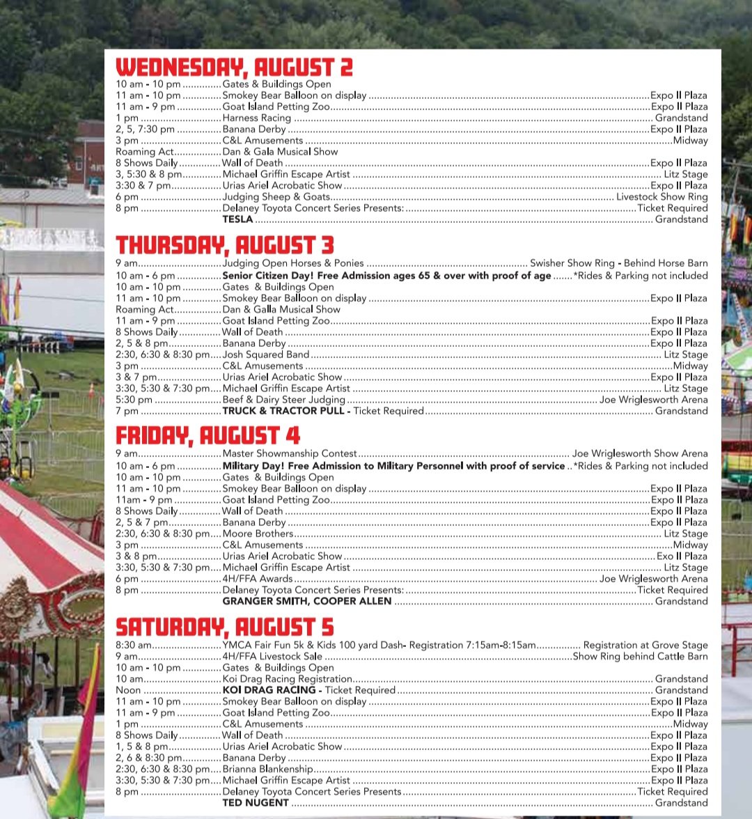 2023 Daily Schedule 163rd Clearfield County Fair