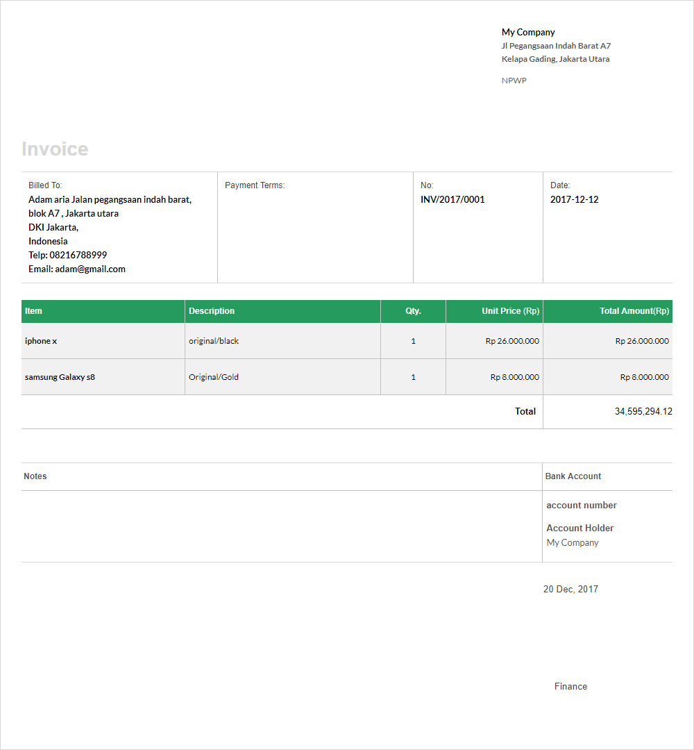 Template Invoice Online GRATIS - Paper.id