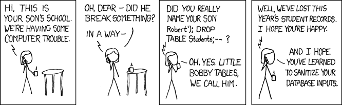 OWASP (the Open Web Application Security Project) listed SQL Injection as the top web security threat of 2017, and it’s such a well-known threat that there’s even an XKCD comic about it