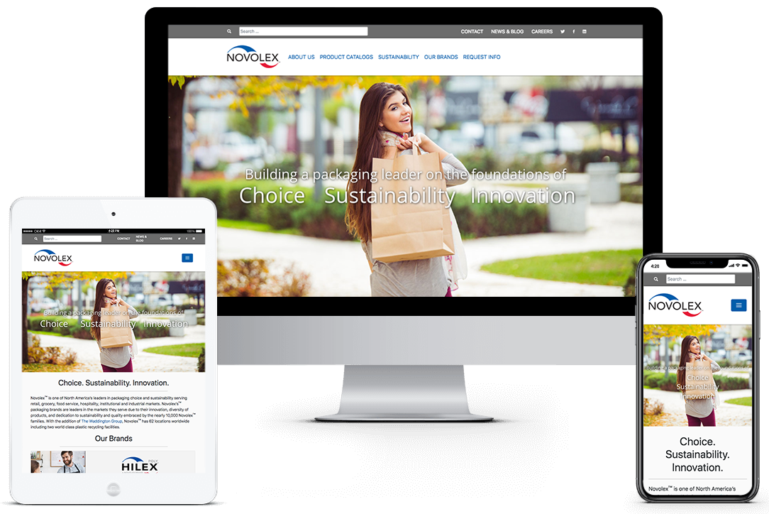 Mockup of Novolex website on different devices