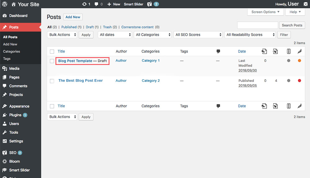WordPress posts page
