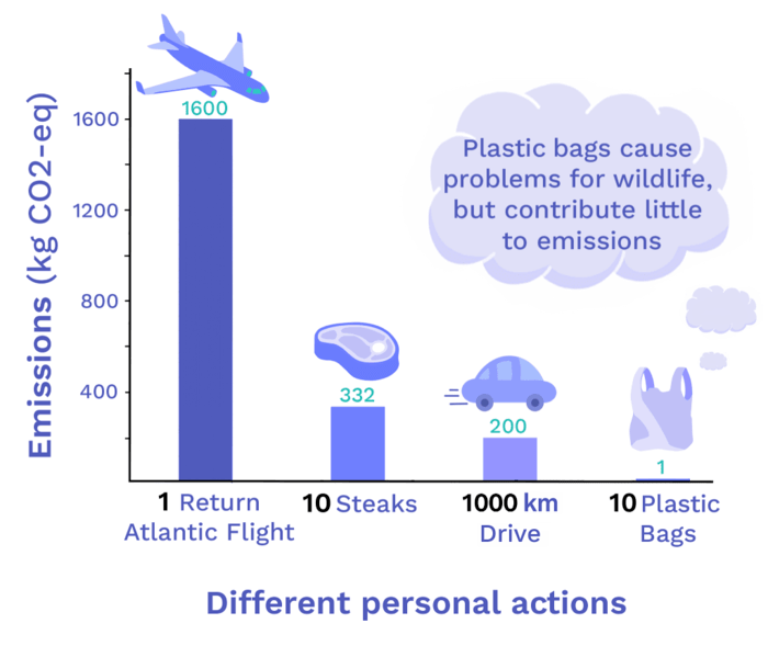 Image of Emission reductions from different personal actions. COâ-eq measure the amount of multiple different greenhouse gases with one unit .