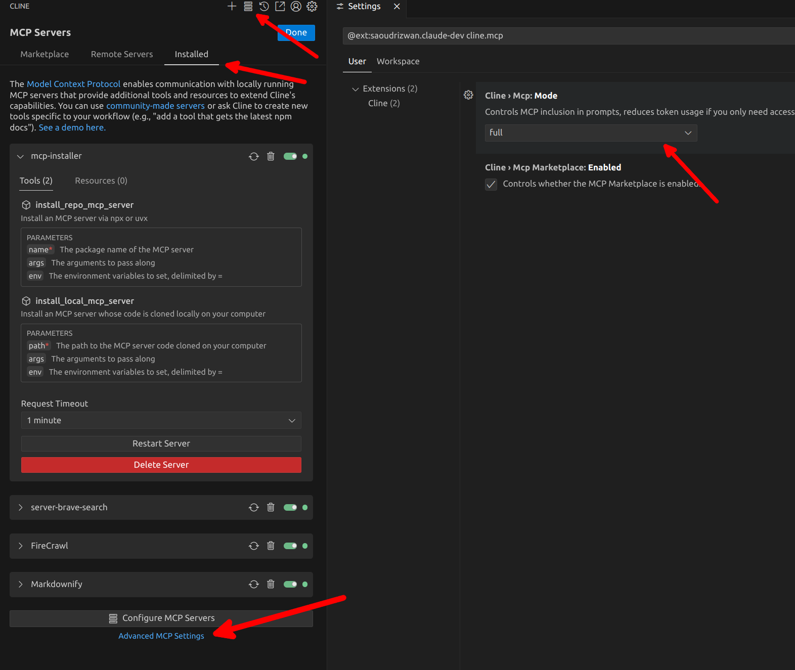 MCP settings edit
