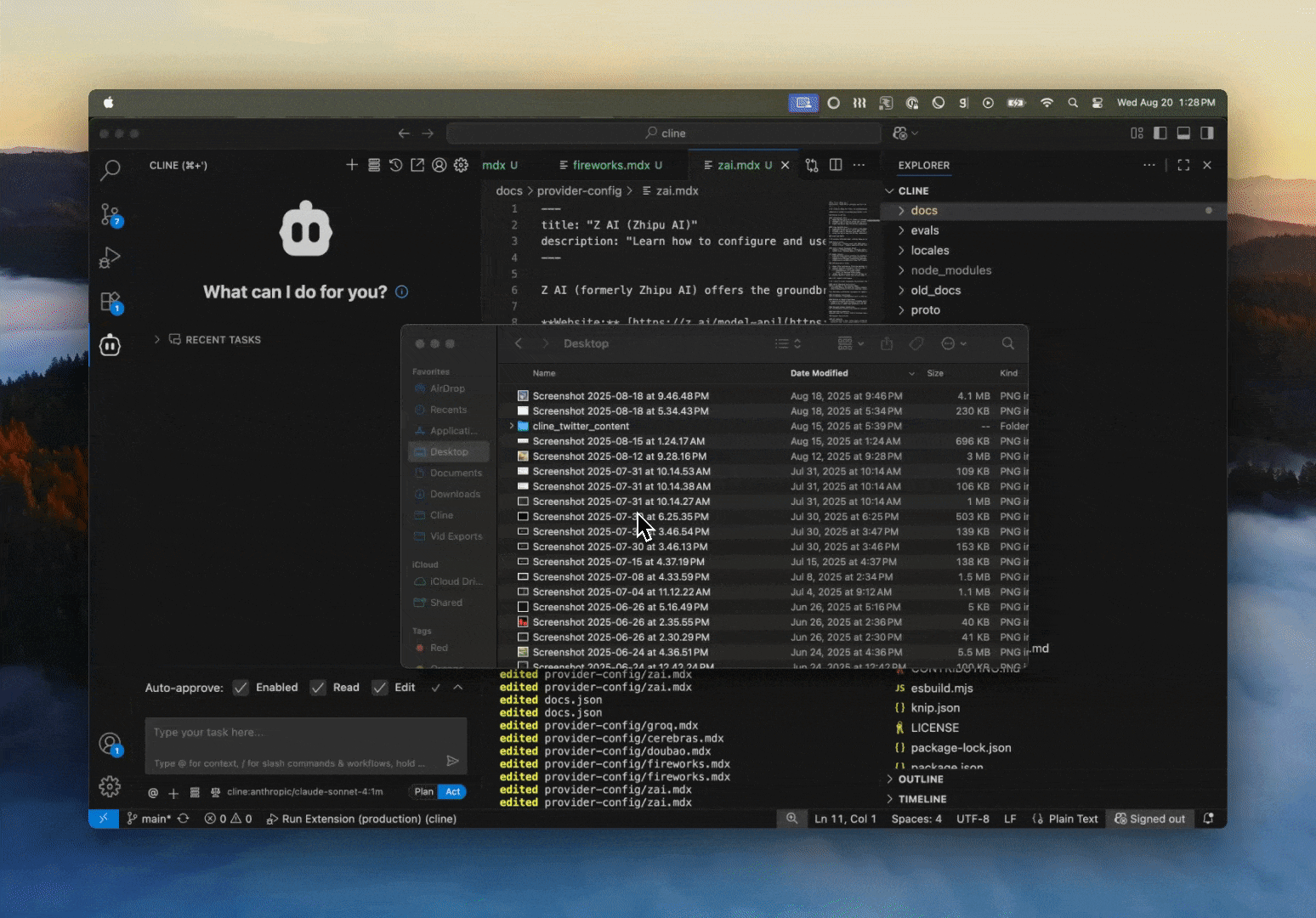 Dragging files from Finder into Cline