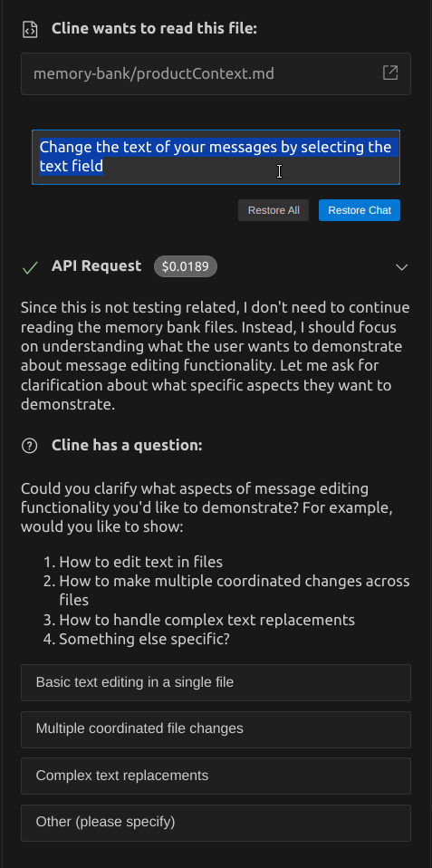 Message editing interface