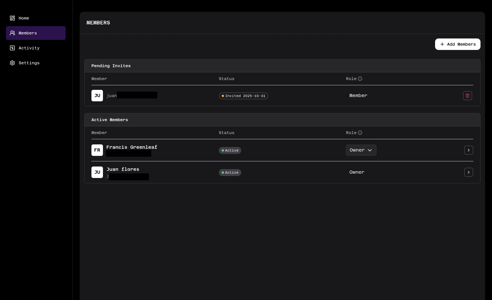 Members Dashboard