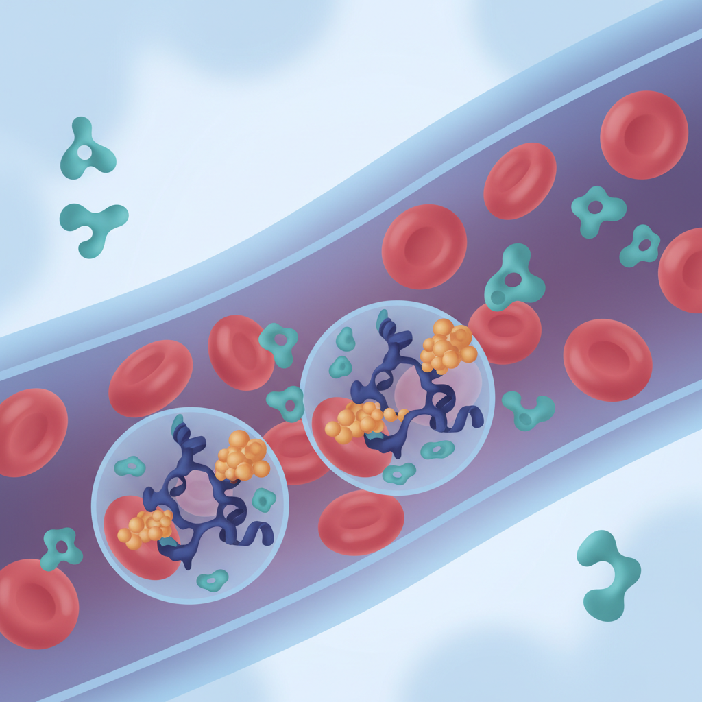 적혈구 헤모글로빈에 포도당이 결합하는 과정을 보여주는 의학 일러스트