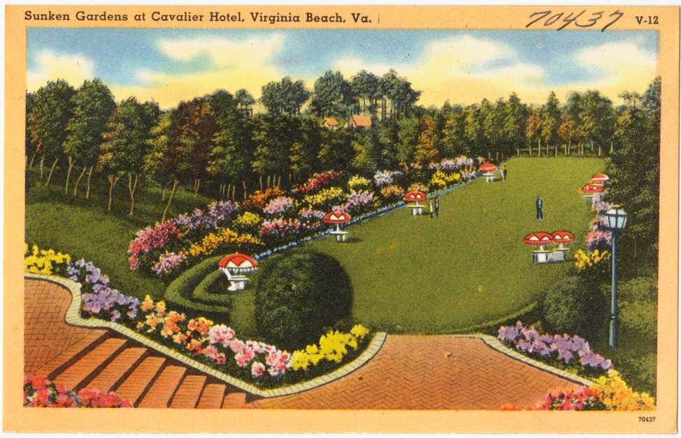 Drawing of the Sunken Gardens at the Cavalier Hotel.