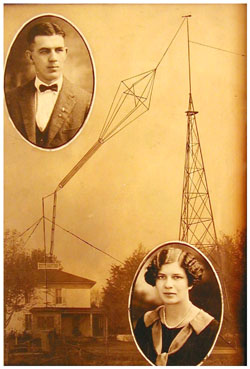 An image of Marshall, Loretta, and their home with tower, which appeared in a local magazine in 1926