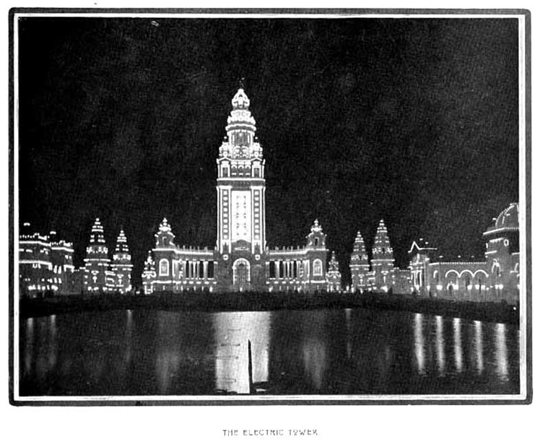 1901 Pan-American Exposition Electric Tower (Tower of Light) at night