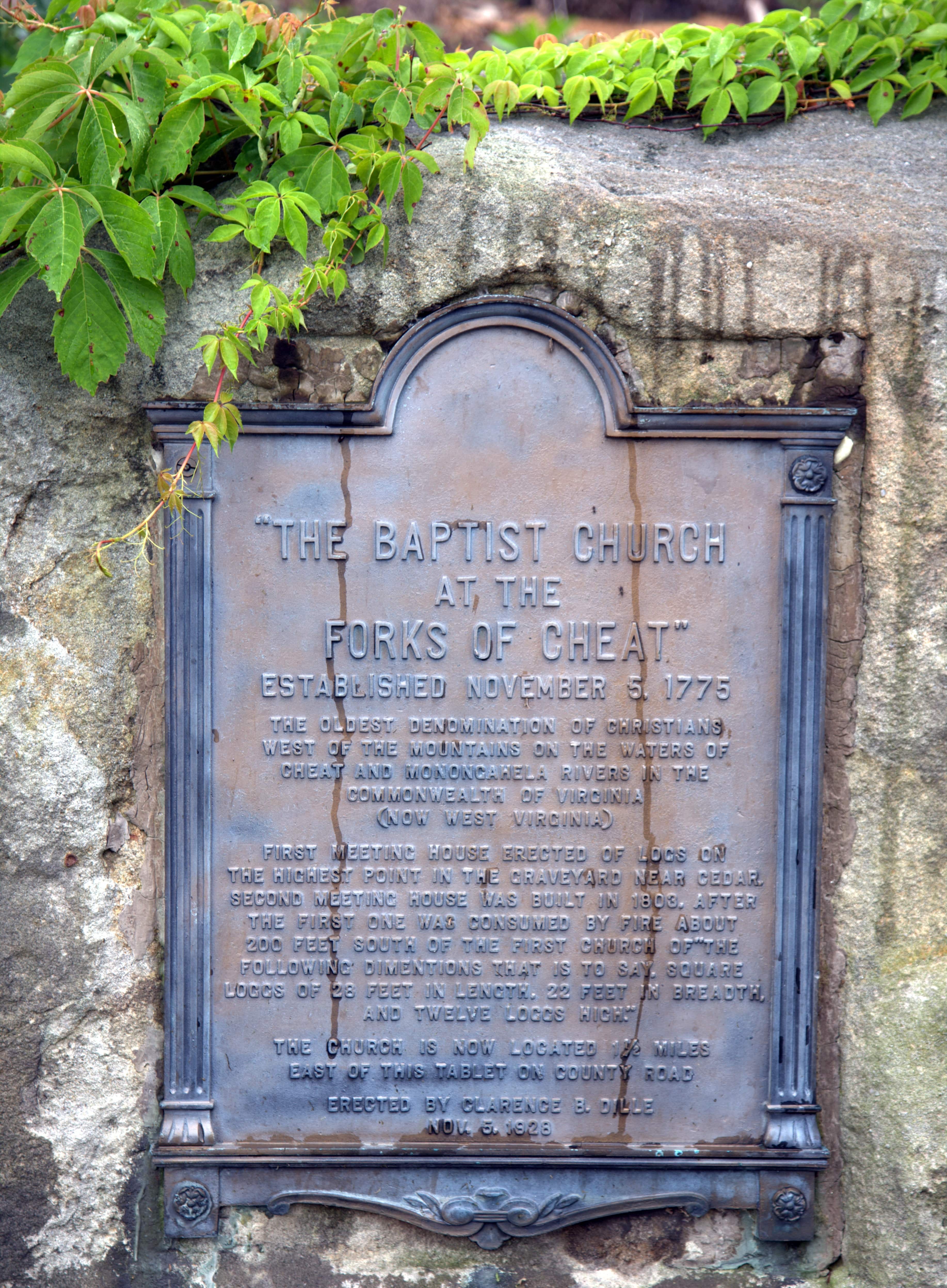 "The Baptist Church at the Forks of Cheat" Plaque