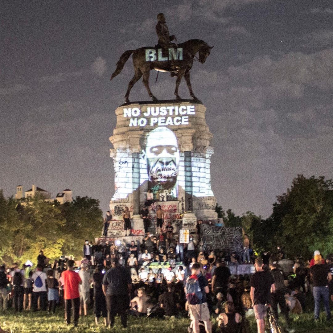 A Black Lives Matter protest in front of the Lee Monument in June 2020