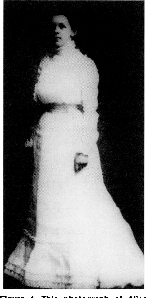 The photo depicts Alice C. Evans in a graduation dress taken in 1928, when she was the president of the Society of American Bacteriologists
