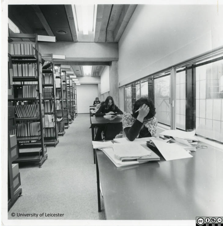 Students working in new Library, 1970s