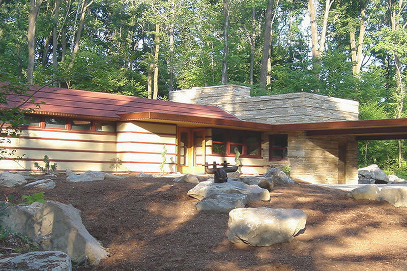 The Duncan House, designed by Frank Lloyd Wright in 1957, was moved from Illinois to Pennsylvania by Polymath Park, saving it from demolition.