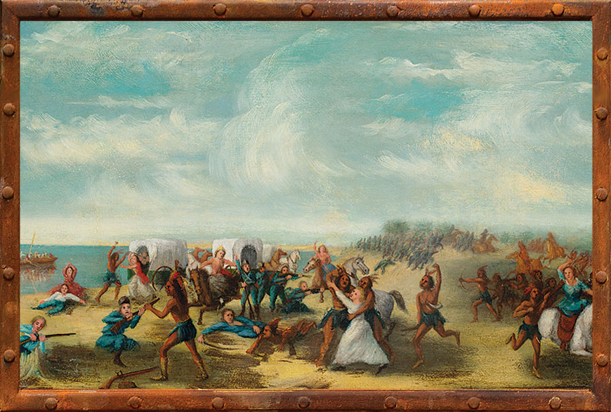 A depiction of the battle. When the battle was done 52 lay dead and 41 were taken into captivity.