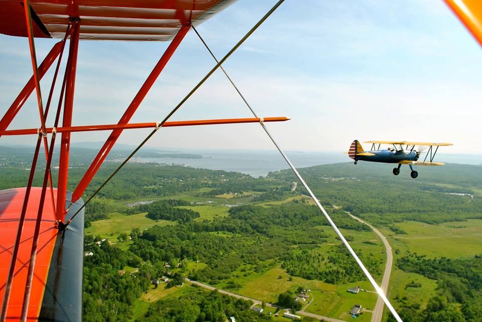 A view from the cockpit of the museum's 1933 Waco UBF-2 biplane.