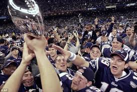 New England Patriots celebration winning their first Super Bowl in 2002.