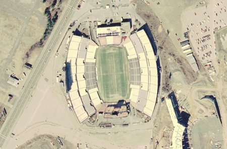 View of Foxboro Stadium as construction for Gillette had started.