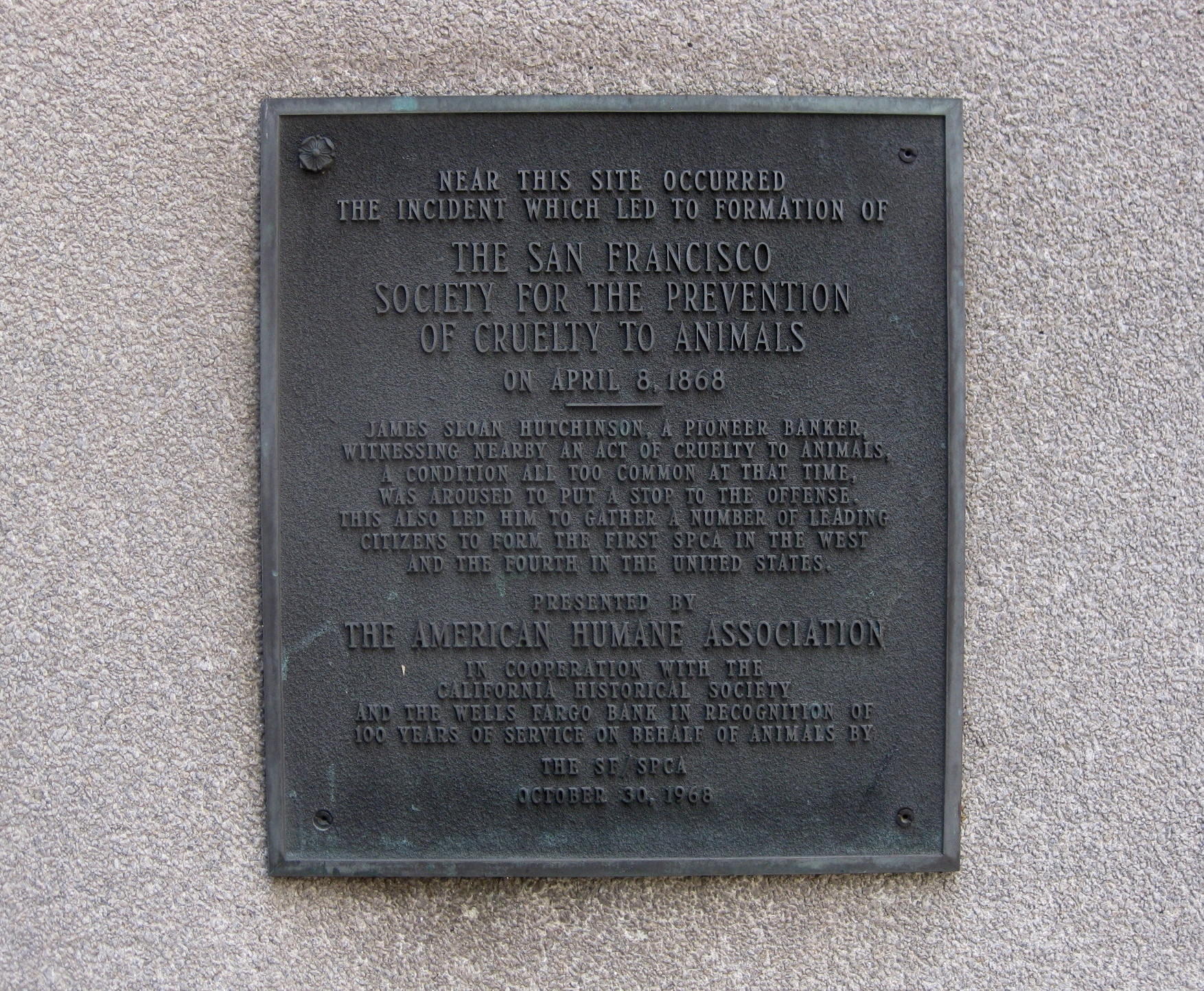 San Francisco Society for the Prevention of Cruelty to Animals (SF SPCA) Historical Marker