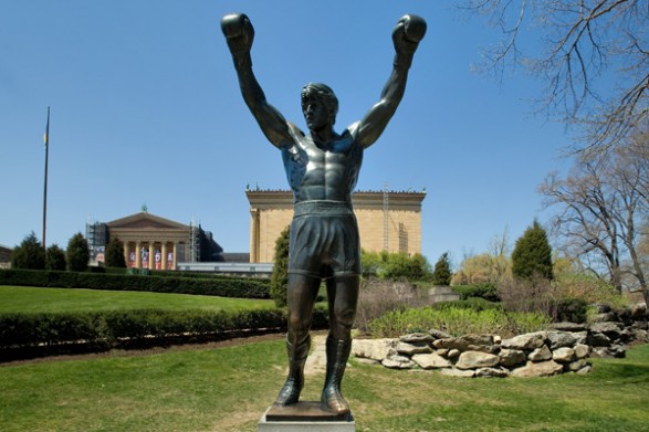 The fictional Rocky Balboa of Sylvester Stallone’s Rocky movies was immortalized in bronze in 1980. After filming for the movie completed, Stallone donated the statue to the City of Philadelphia.