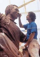 Paul DiPasquale working on the monument.