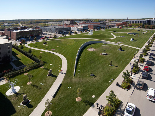 An aerial view of the sculpture park