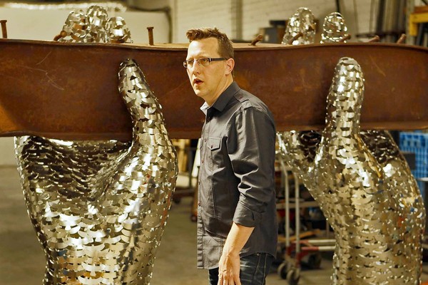 Heath Satow with his 9/11 Memorial Sculpture
