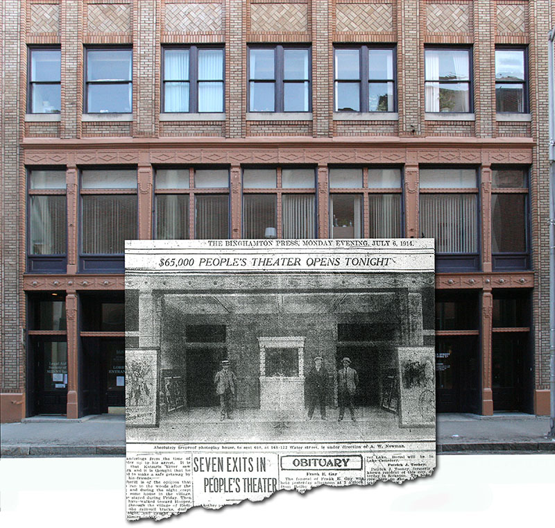 View of building as it appears today, with photo inset showing opening day of the People's Theatre.