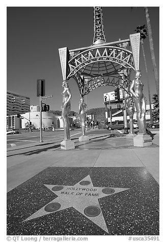 The statue of four multiethnic silver screen actresses that ends The Hollywood Walk of Fame