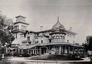An original picture of the Armsmear before renovation. Notice the glass dome on the right side of the building that was later removed after the death of Elizabeth Colt.