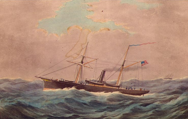 USS Monticello as she appeared just before the war. Built in 1859, she was purchased by the Navy in 1861 and converted for military use.